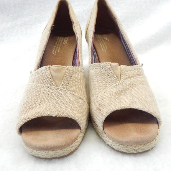TOMS Womens Beige Peep Toe Wedges SIze 9.5 - Picture 8 of 9